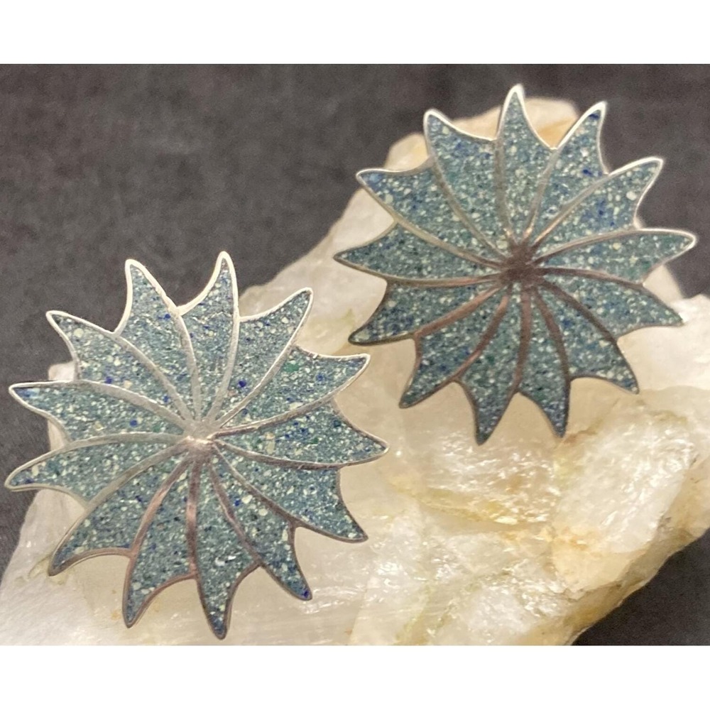 Vintage MO CAMPO Taxco‎ Mexico Blue Screw Back Earrings Sterling 925 Silver 9g
